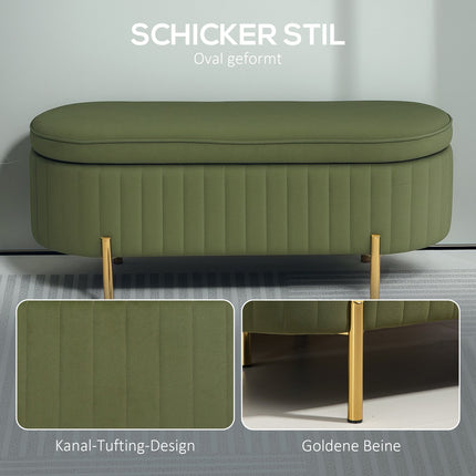 Green Velvet Storage Bench with Gold Legs, 19-Gallon Capacity