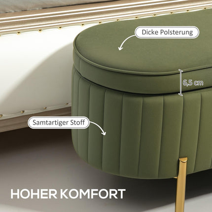 Green Velvet Storage Bench with Gold Legs, 19-Gallon Capacity