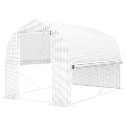 Kas 3 x 2 x 2 m foliekas met 4 ramen & deur, oprolbare zijwanden, UV-bestendige folietunnel tomatenhuis met gegalvaniseerd stalen frame, wit