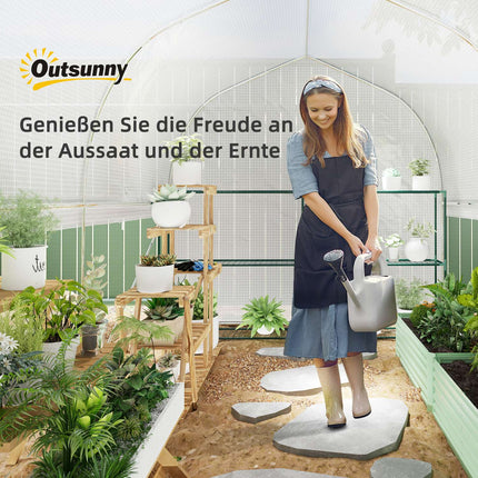 Kas 3 x 2 x 2 m foliekas met 4 ramen & deur, oprolbare zijwanden, UV-bestendige folietunnel tomatenhuis met gegalvaniseerd stalen frame, wit