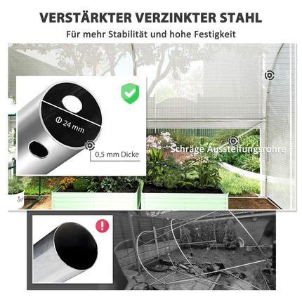 Kas 3 x 2 x 2 m foliekas met 4 ramen & deur, oprolbare zijwanden, UV-bestendige folietunnel tomatenhuis met gegalvaniseerd stalen frame, wit