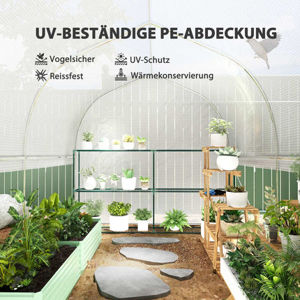 Kas 3 x 2 x 2 m foliekas met 4 ramen & deur, oprolbare zijwanden, UV-bestendige folietunnel tomatenhuis met gegalvaniseerd stalen frame, wit