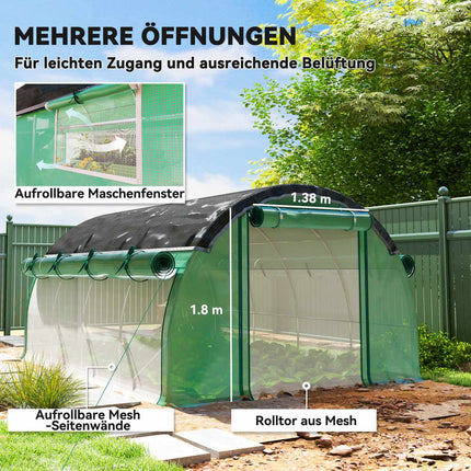 Gewächshaus 4x3x2m, UV-beständig, 8 Fenster, winterfest