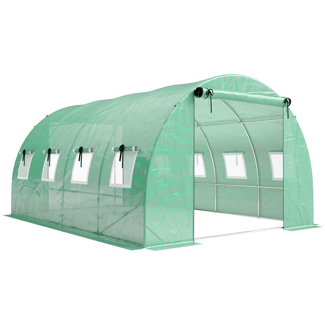 Greenhouse 4x3x2m with PE Cover, Roll-Up Doors & Mesh Windows