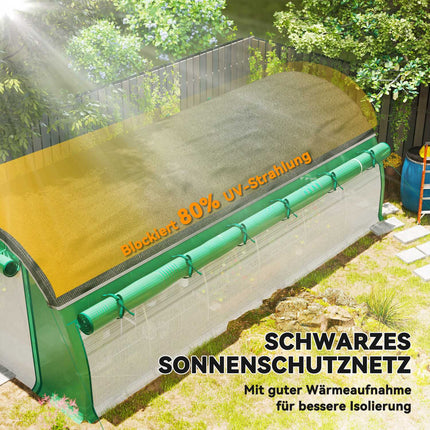 Kas 6 x 3 x 2 m foliekas met 12 ramen, roldeuren, oprolbare zijwanden, UV-bestendige folietunnel, wintervaste tomatenhuis met grondanker, groen