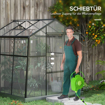 Kas Aluminium 192 X 192 X 204 Cm Kas 3,68 M² Tomatenhuis Met Raam, Schuifdeur, Fundering, Kweekplantenhuis, Zwart