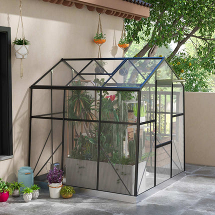 Kas Aluminium 192 X 192 X 204 Cm Kas 3,68 M² Tomatenhuis Met Raam, Schuifdeur, Fundering, Kweekplantenhuis, Zwart