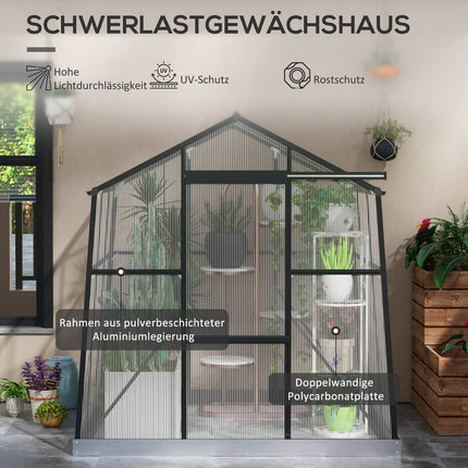 Kas Aluminium 192 X 192 X 204 Cm Kas 3,68 M² Tomatenhuis Met Raam, Schuifdeur, Fundering, Kweekplantenhuis, Zwart