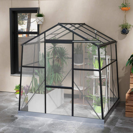 Kas Aluminium 192 X 192 X 204 Cm Kas 3,68 M² Tomatenhuis Met Raam, Schuifdeur, Fundering, Kweekplantenhuis, Zwart