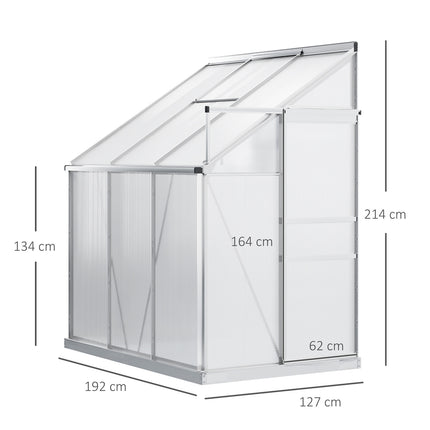 Aluminium-Gewächshaus, 192x127x214 cm, mit Fenstertür