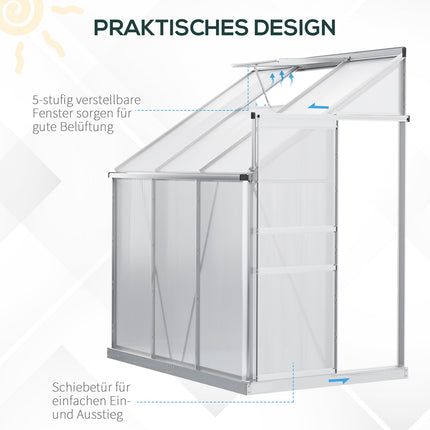 Aluminium-Gewächshaus, 192x127x214 cm, mit Fenstertür