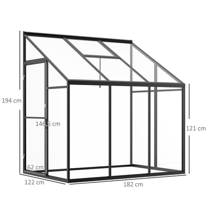 Gewächshausschuppen, abschließbare Tür & verstellbares Dach, schwarzes Aluminium