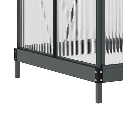 Kas aluminium kas 190 x 132 x 201 cm met dakraam en deur, inloopplantenkast met fundering, weerbestendig, grijs-transparant