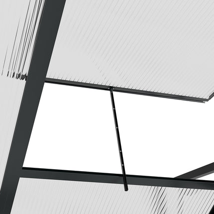 Kas aluminium kas 190 x 132 x 201 cm met dakraam en deur, inloopplantenkast met fundering, weerbestendig, grijs-transparant