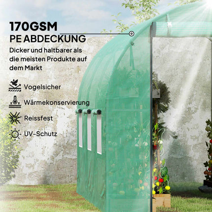 Gewächshaus 3x2x2m UV-beständig, Rolltor, 6 Fenster
