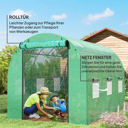 Gewächshaus 3x2x2m UV-beständig, Rolltor, 6 Fenster