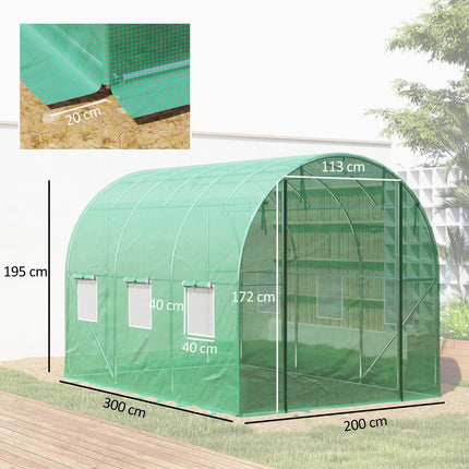 Gewächshaus 3x2x2m UV-beständig, Rolltor, 6 Fenster