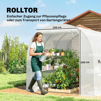 Greenhouse with Shelves, Roll-Up Door, 6 Mesh Windows