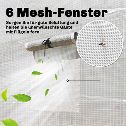 Greenhouse with Shelves, Roll-Up Door, 6 Mesh Windows