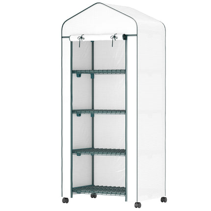 Kas met rol, planken, wintervaste foliekas van staal, broeikas voor balkon, tuin, tomatenhuis 69 x 50 x 165 cm, tomatenkas voor tomaten, bloemen, planten, wit Aosom