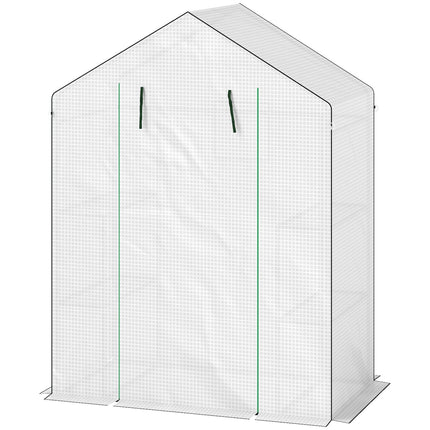 Serre avec porte roulante, fenêtres, étagères, serre en acier résistante à l'hiver, serre pour balcon, jardin, serre à tomates 143 x 74 x 190 cm, serre à tomates pour tomates, légumes, blanche