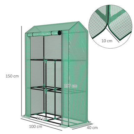 Serre avec étagères, porte roulante, serre à film résistant à l'hiver en acier, serre pour balcon, jardin, serre à tomates avec protection UV 100x40x150cm serre à tomates pour légumes fleurs plantes vertes