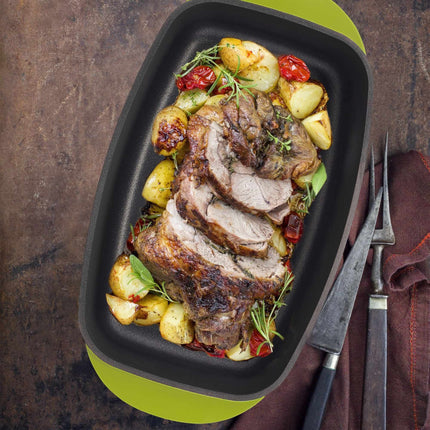 Plat à rôtir vert avec couvercle en verre