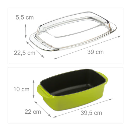Plat à rôtir vert avec couvercle en verre