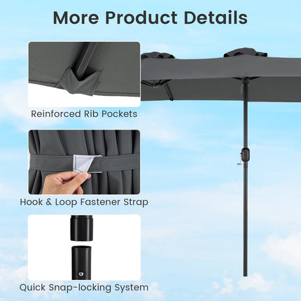 Grey Double Parasol 400x215 cm, Water-Repellent Fabric
