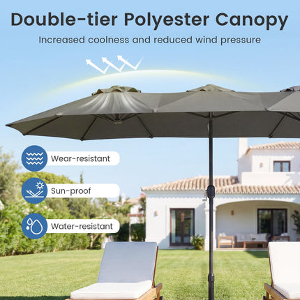 Grey Double Parasol 400x215 cm, Water-Repellent Fabric
