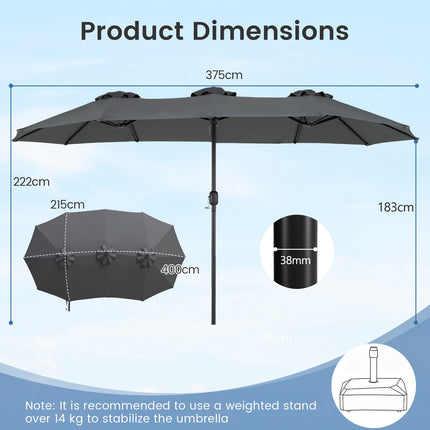 Grey Double Parasol 400x215 cm, Water-Repellent Fabric