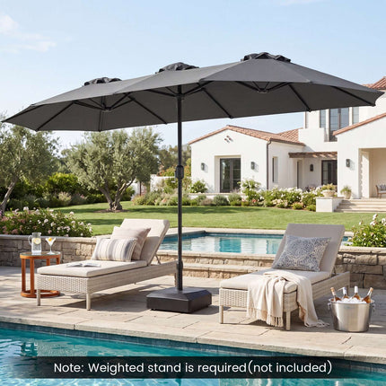 Grey Double Parasol 400x215 cm, Water-Repellent Fabric