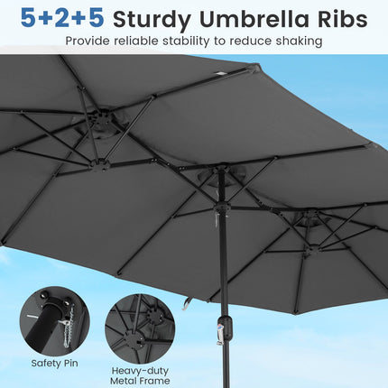 Grey Double Parasol 400x215 cm, Water-Repellent Fabric