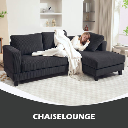 Graues L-förmiges 3-Sitzer-Sofa mit Récamiere, Cordstoff
