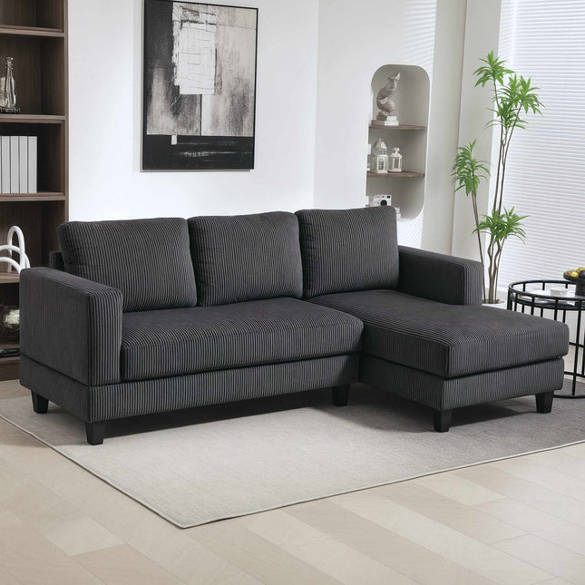 Graues L-förmiges 3-Sitzer-Sofa mit Récamiere, Cordstoff