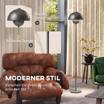 Grey Metal Floor Lamp with Round Shade and Foot Switch