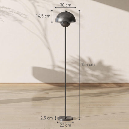 Grey Metal Floor Lamp with Round Shade and Foot Switch