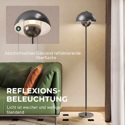 Grey Metal Floor Lamp with Round Shade and Foot Switch