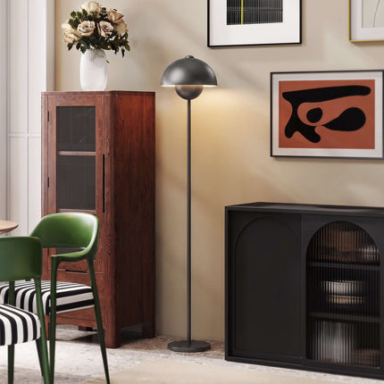 Grey Metal Floor Lamp with Round Shade and Foot Switch