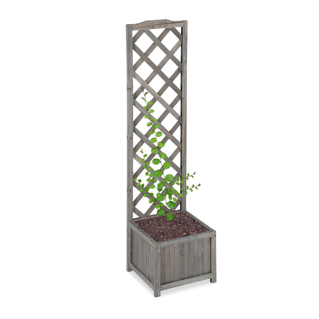 Grijze plantenbak met trellis