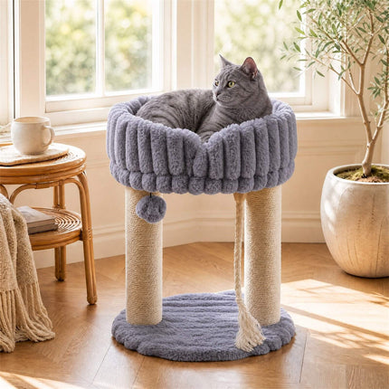 Grey Plush Cat Tree with Sisal Posts, 40x40x50.5 cm