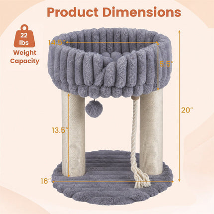 Grey Plush Cat Tree with Sisal Posts, 40x40x50.5 cm