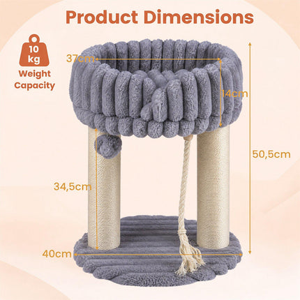 Grey Plush Cat Tree with Sisal Posts, 40x40x50.5 cm