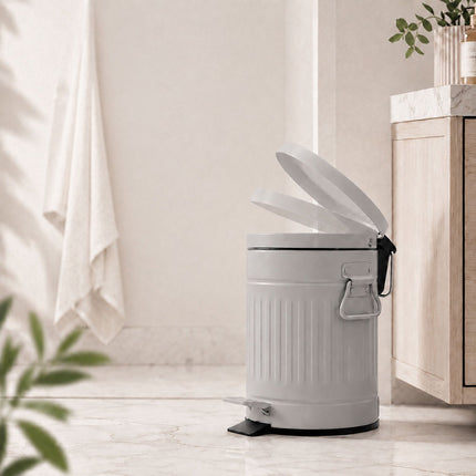 Grey Retro Bathroom Pedal Bin, 3L Capacity