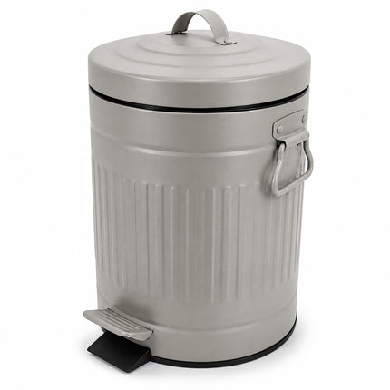 Grey Retro Bathroom Pedal Bin, 5L Capacity