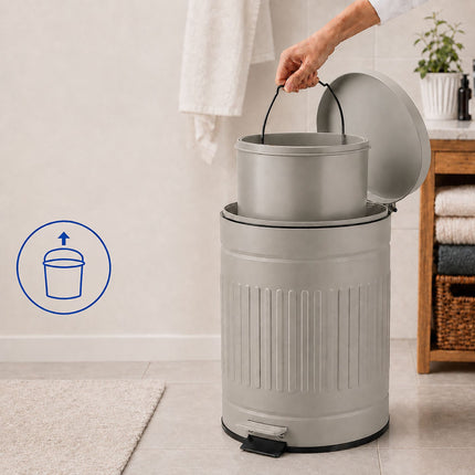 Grey Retro Bathroom Pedal Bin, 5L Capacity