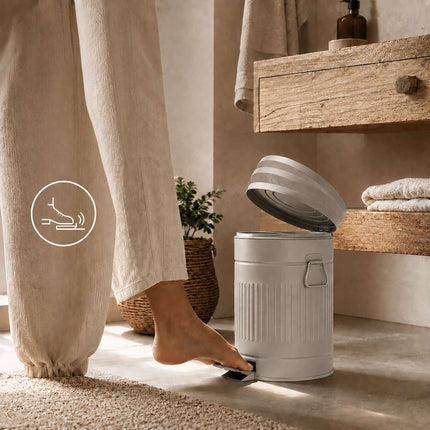 Grey Retro Bathroom Pedal Bin, 5L Capacity