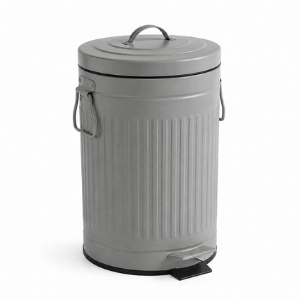 Grey Retro Pedal Bin, 12L Capacity, Soft-Close Lid