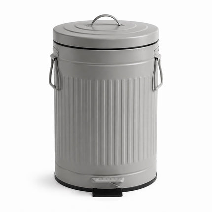 Grey Retro Pedal Bin, 12L Capacity, Soft-Close Lid
