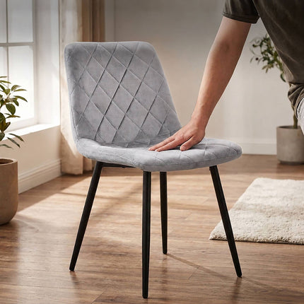 Grey Velvet Dining Chairs, Set of 2 – Modern Upholstered Seats